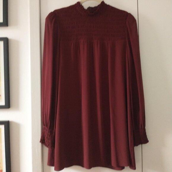 Reformation Brandi Smocked Long Sleeve Plum/Deep Red Mini Dress - Picture 4 of 16